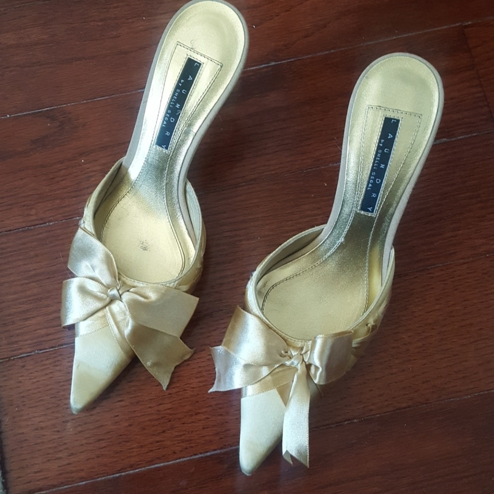 Laundry gold satin evening mules